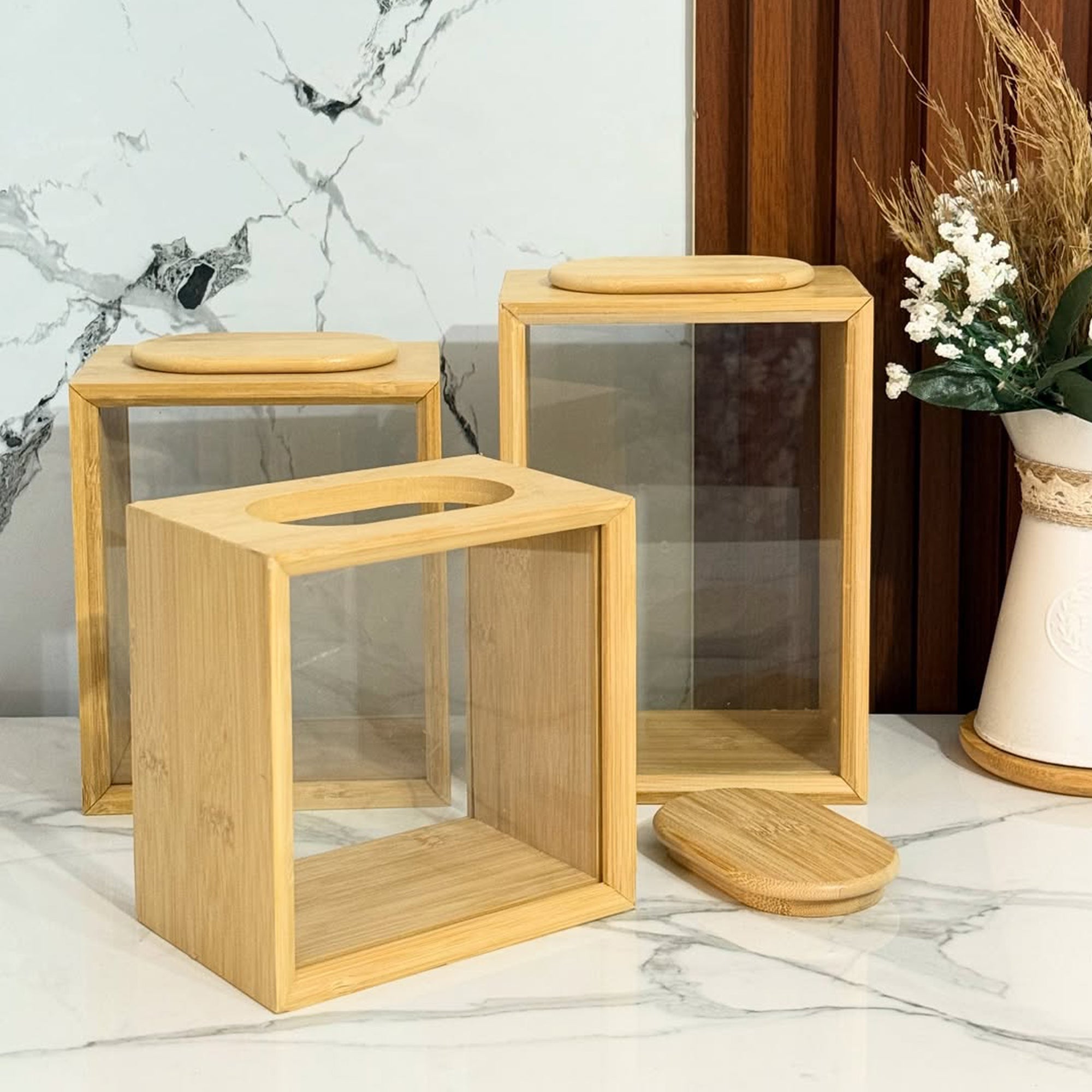 3 Piece Bamboo Canister Set Clear