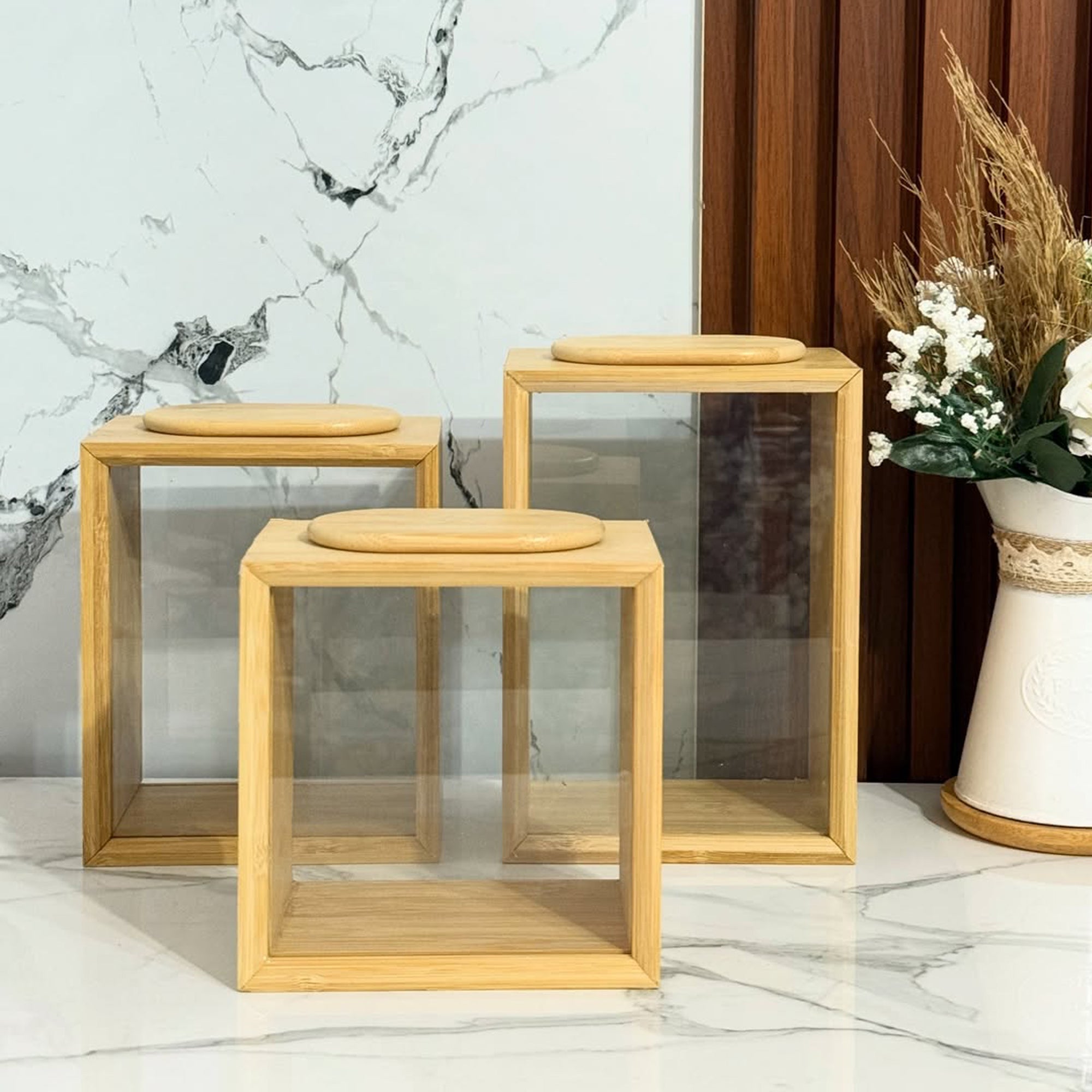 3 Piece Bamboo Canister Set Clear