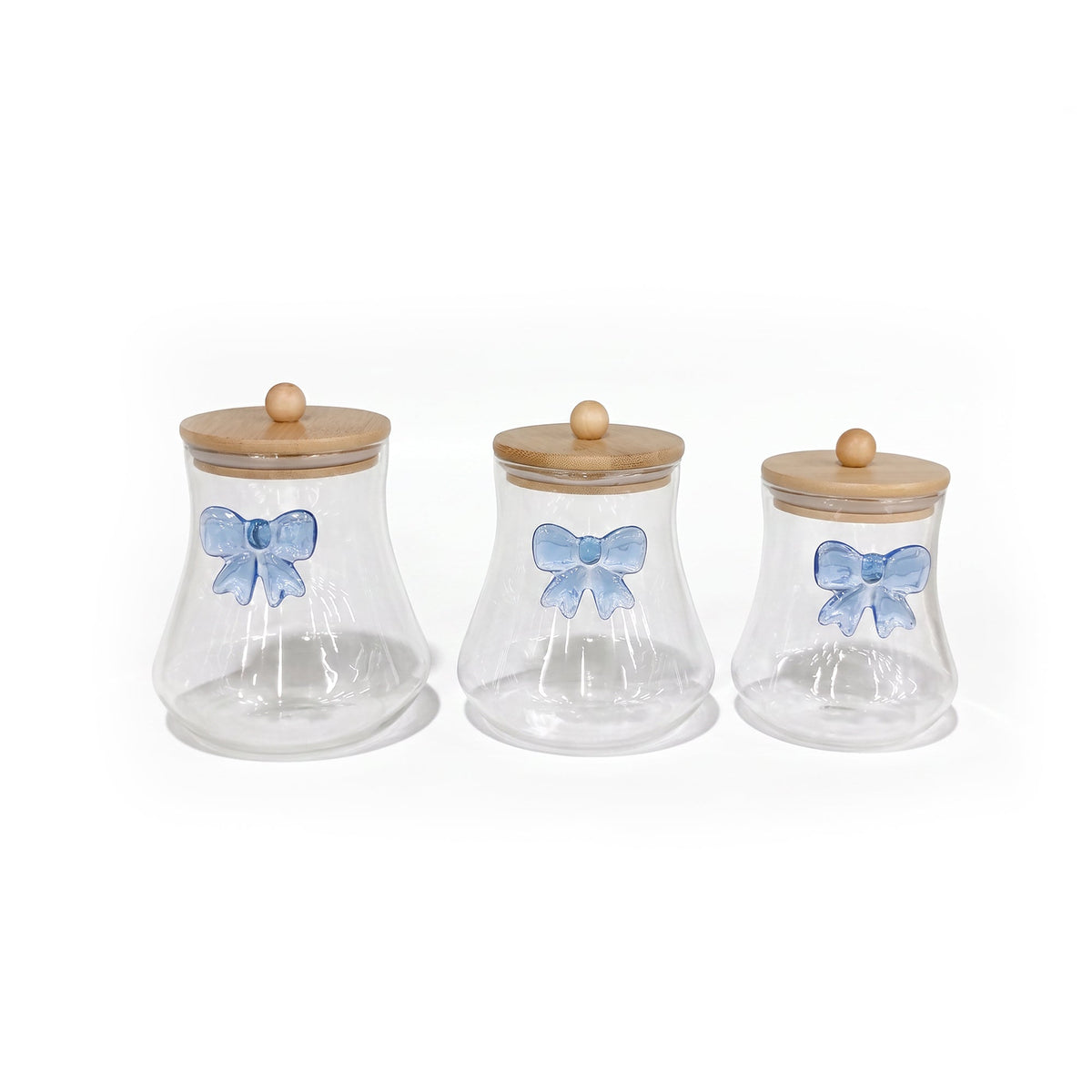 3 Piece Bow Design Glass Canister Set Blue