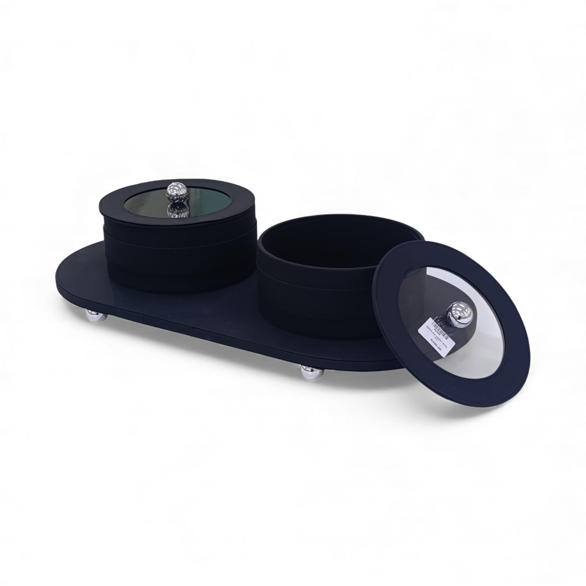 3 Piece Leather Trinket Box Set Black