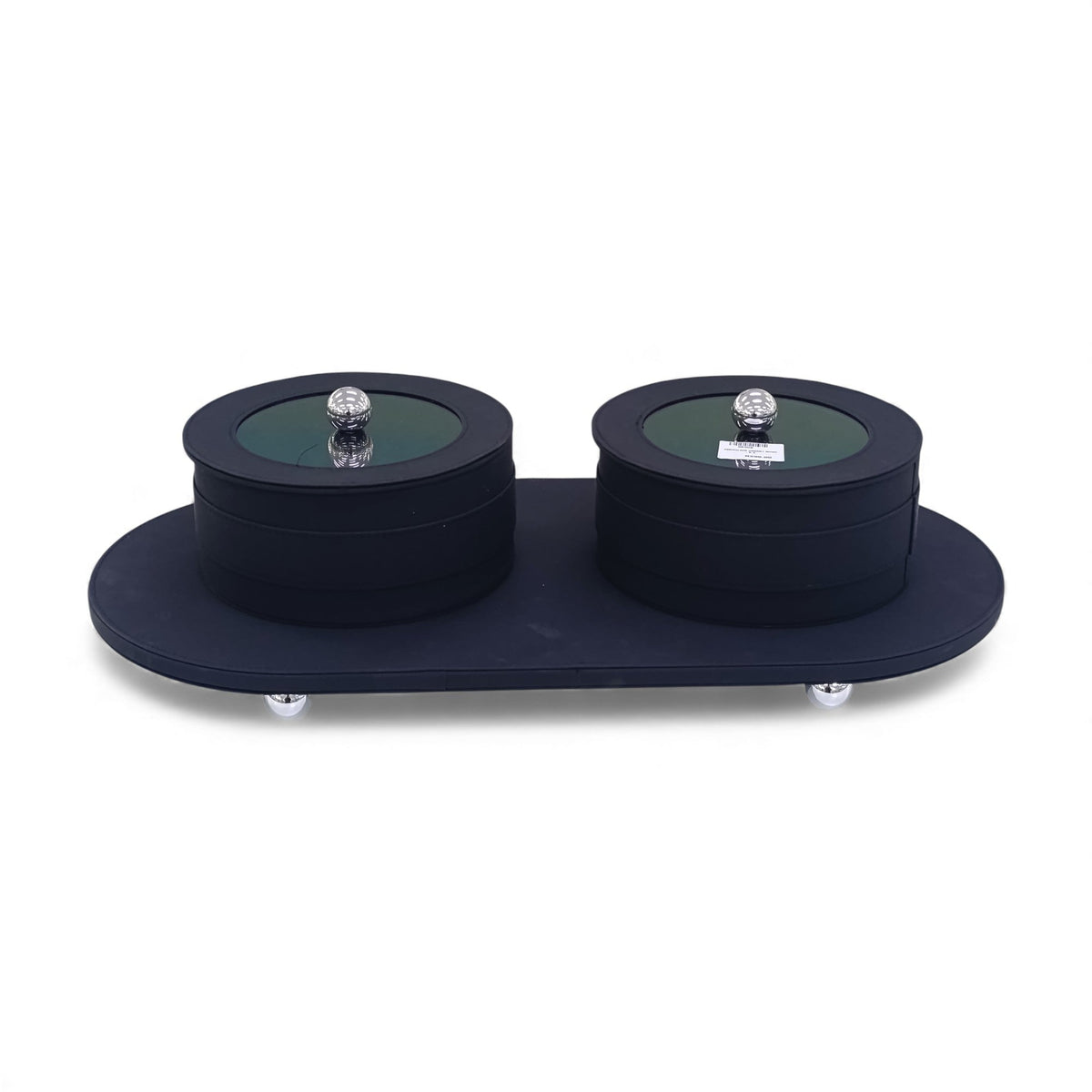 3 Piece Leather Trinket Box Set Black