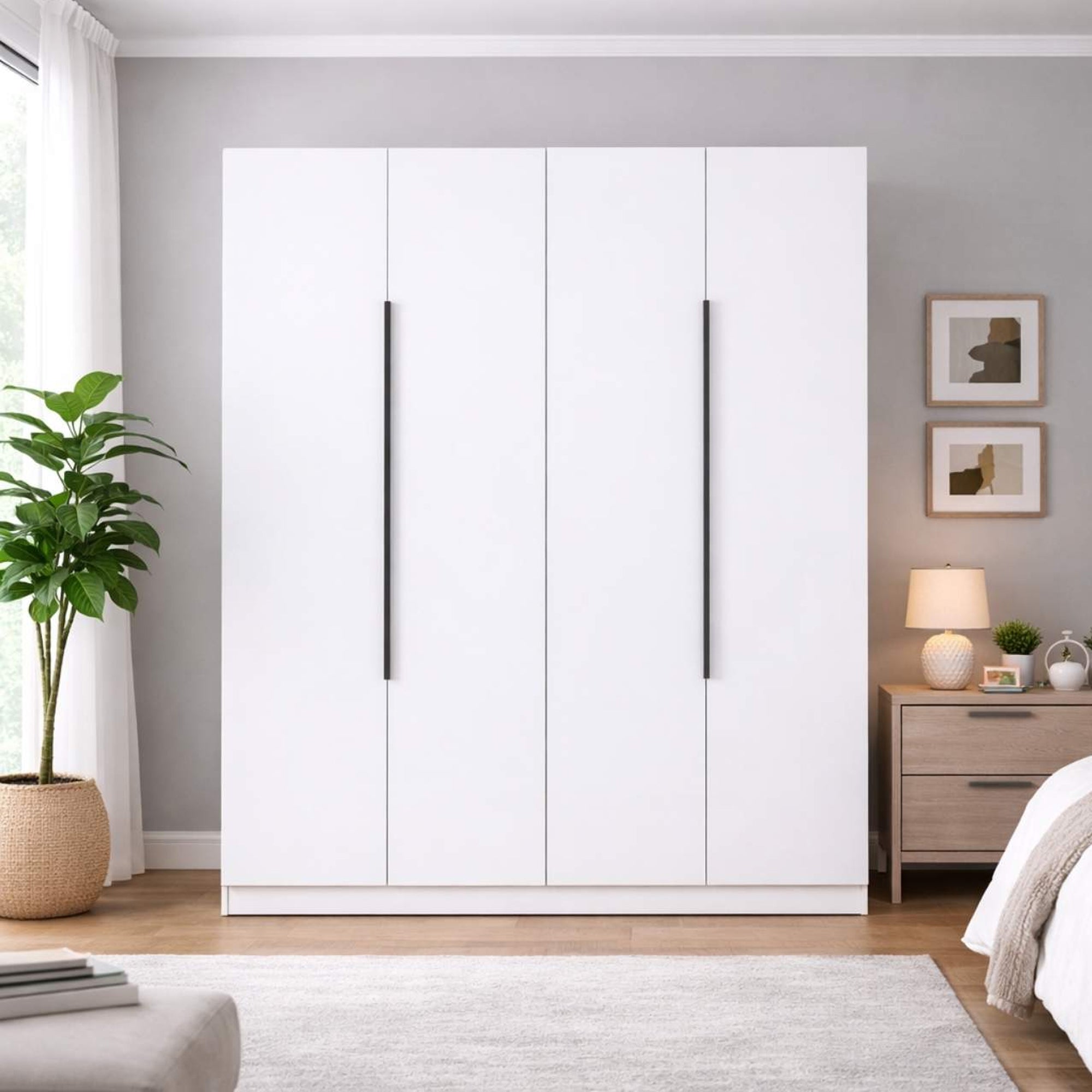 4 Door High Gloss Wardrobe White