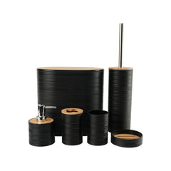 6 Piece Bathroom Accessory Set with Bamboo Lids Black
