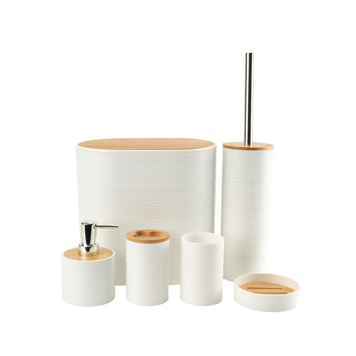 6 Piece Bathroom Accessory Set with Bamboo Lids Cream