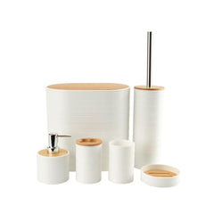 6 Piece Bathroom Accessory Set with Bamboo Lids Cream