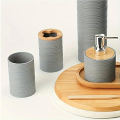 6 Piece Bathroom Accessory Set with Bamboo Lids Grey