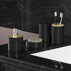 6 Piece Bathroom Accessory Set with Bamboo Lids Black