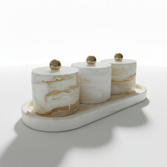 3 Piece Marble Design Canister Set Brown & White