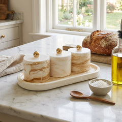 3 Piece Marble Design Canister Set Brown & White
