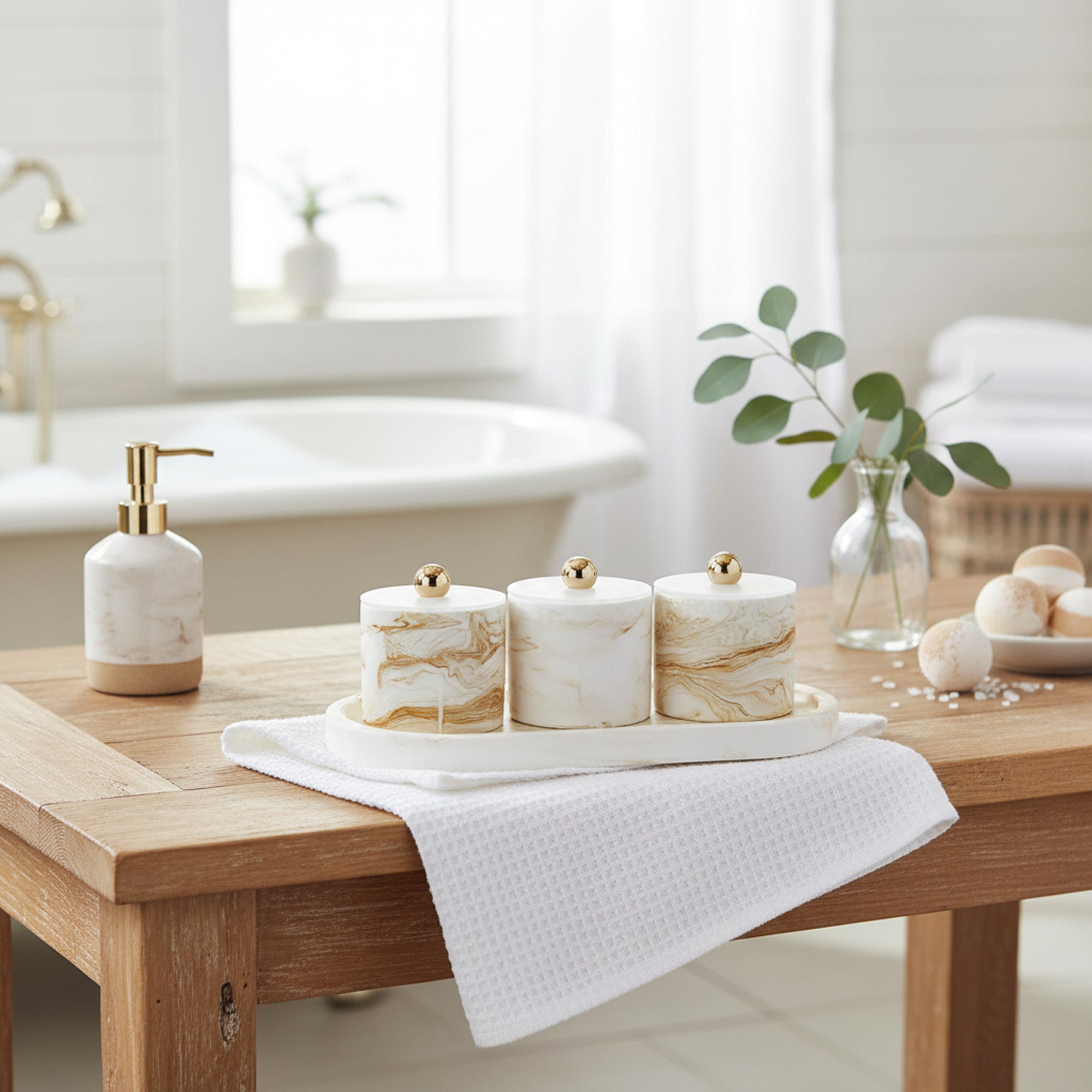 3 Piece Marble Design Canister Set Brown & White