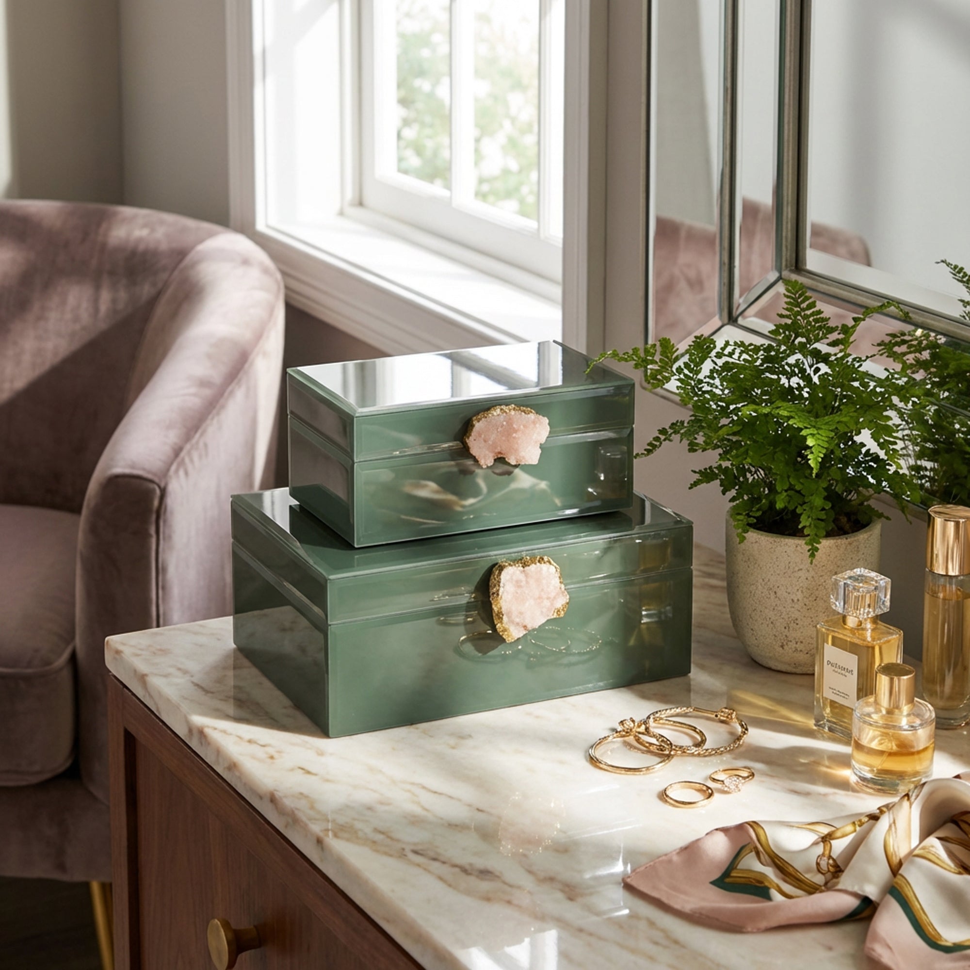 2 Piece Jewellery Box Set Green