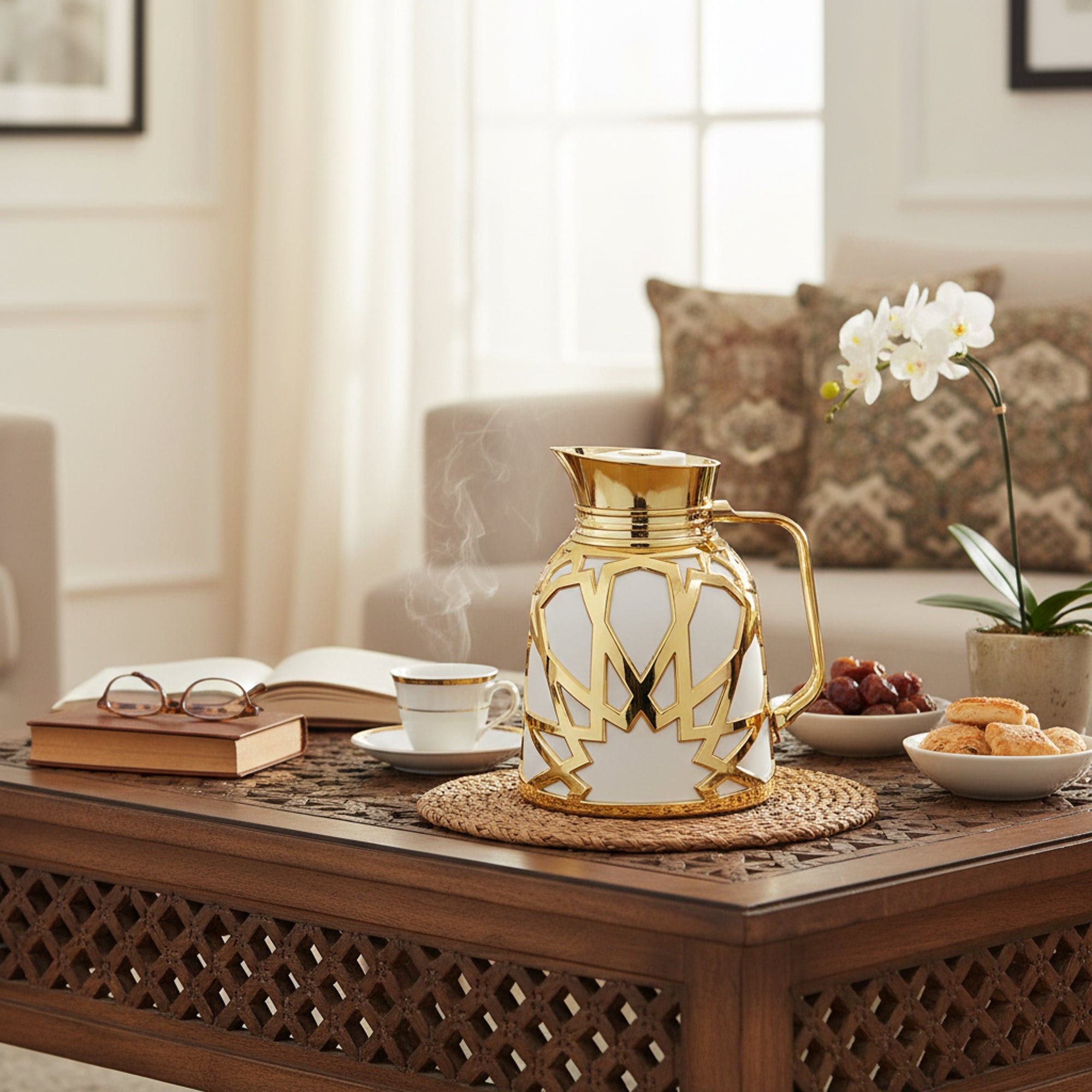 1Lt Arabic Flask White & Gold