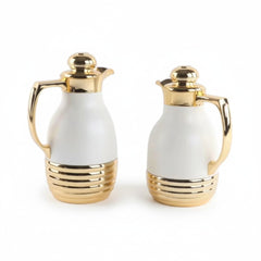 2 Piece Coffee & Tea Thermos Set White & Gold