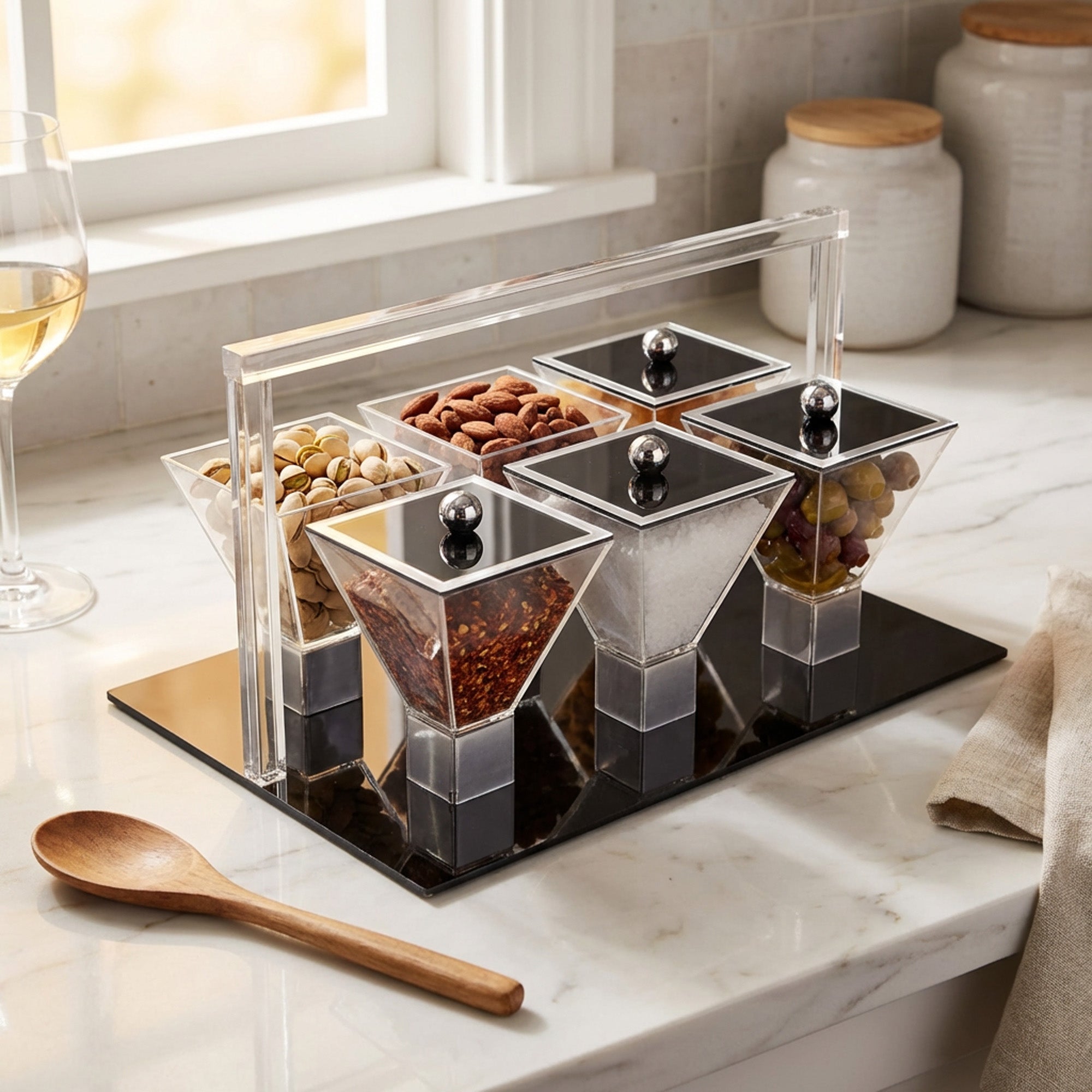 6 Piece Acrylic Snack Server Black