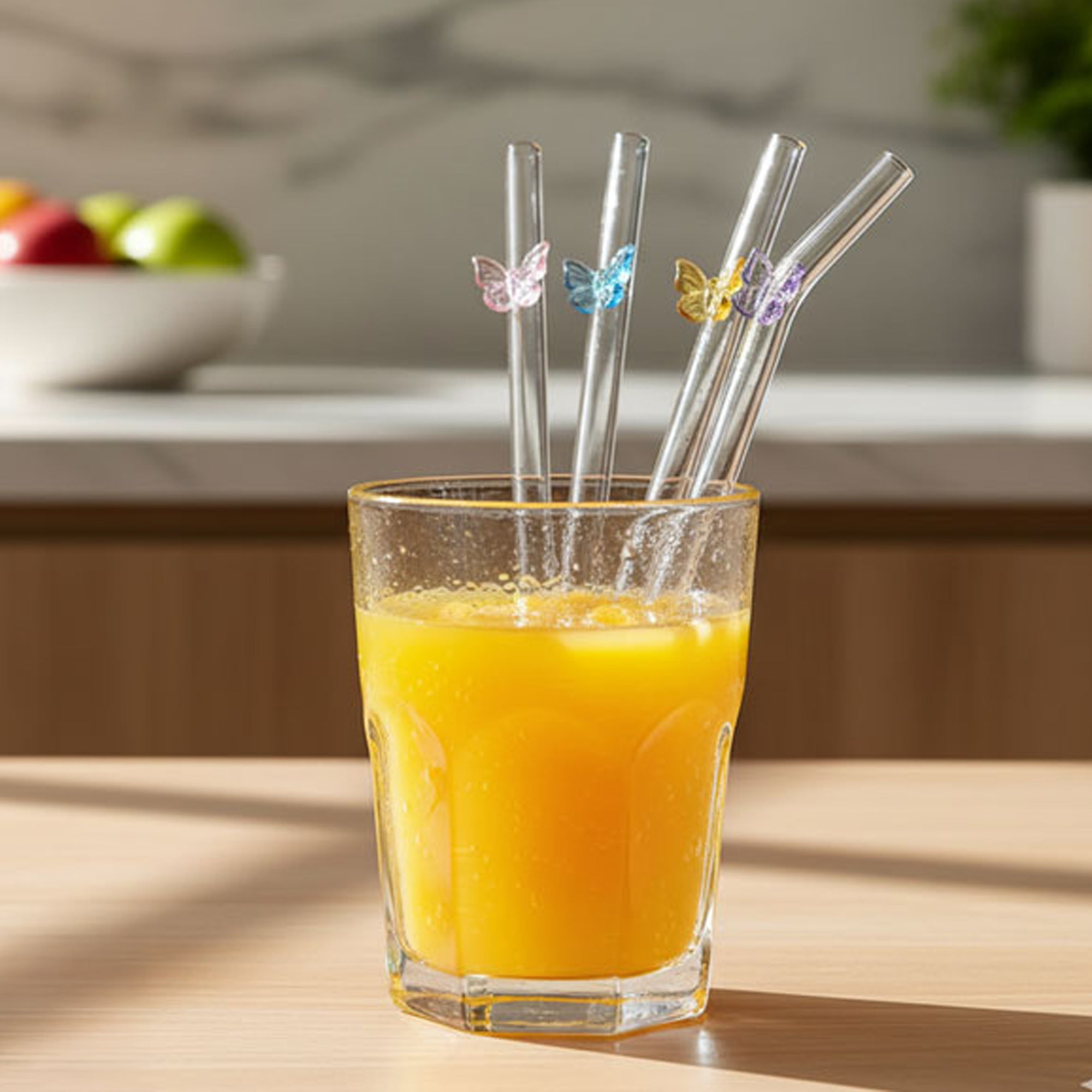 5 Piece Butterfly Glass Straw Set Clear