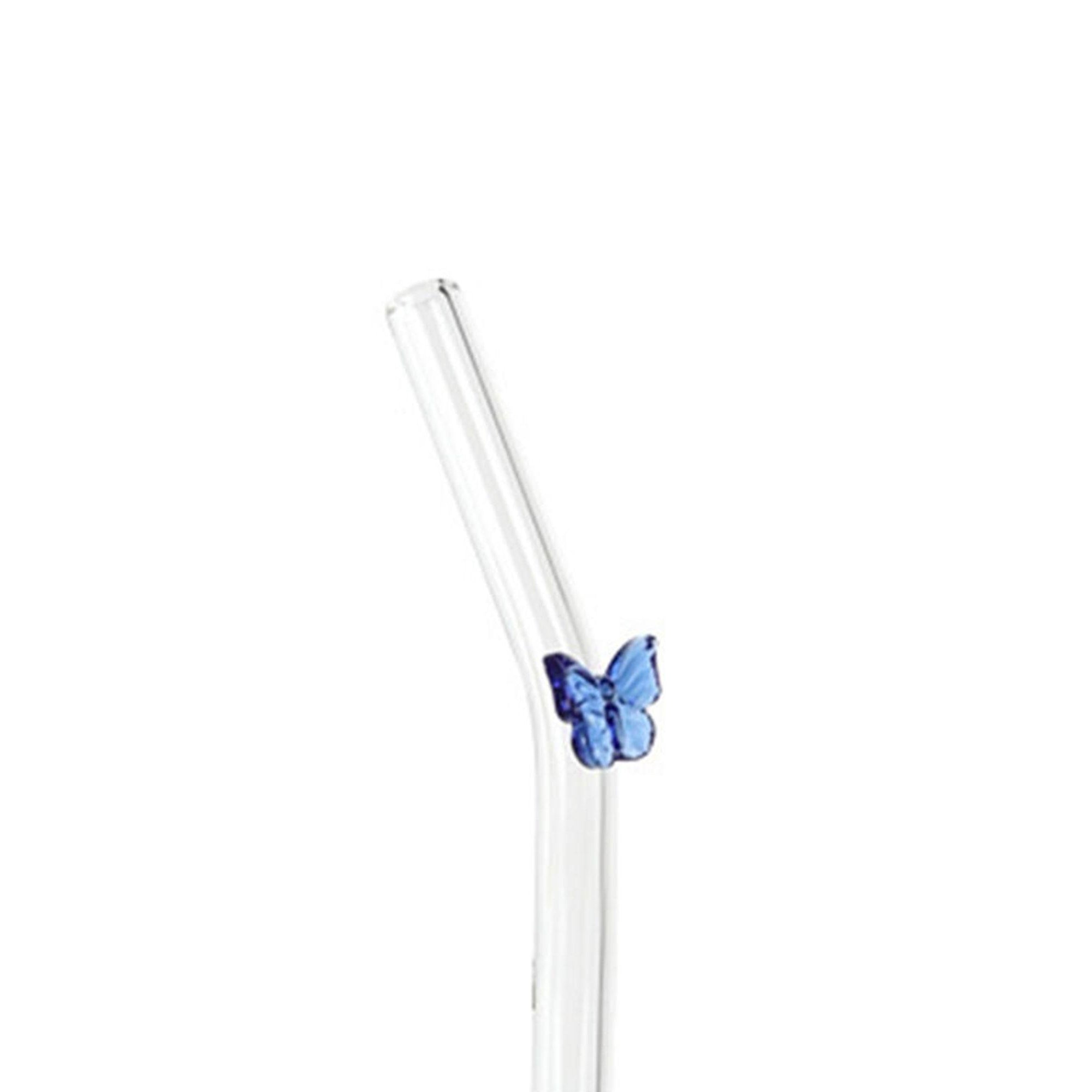 5 Piece Butterfly Glass Straw Set Clear