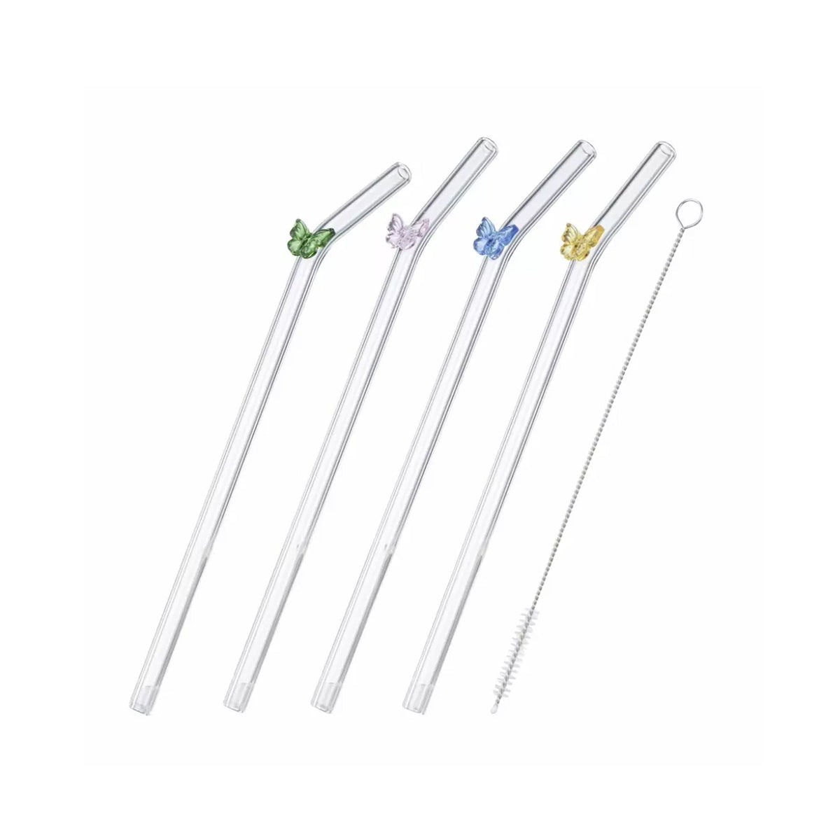 5 Piece Butterfly Glass Straw Set Clear