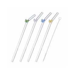 5 Piece Butterfly Glass Straw Set Clear