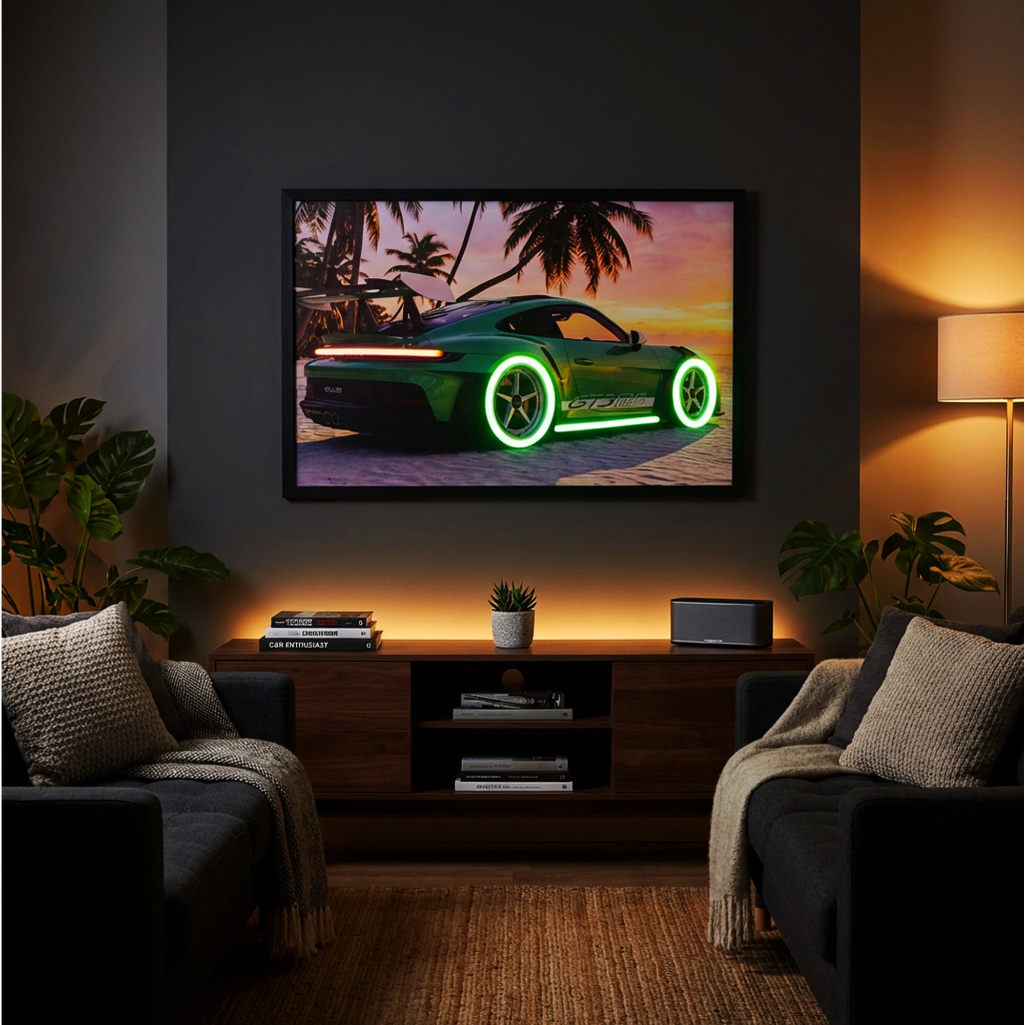 70 x 40cm Car Frame with Lights Green