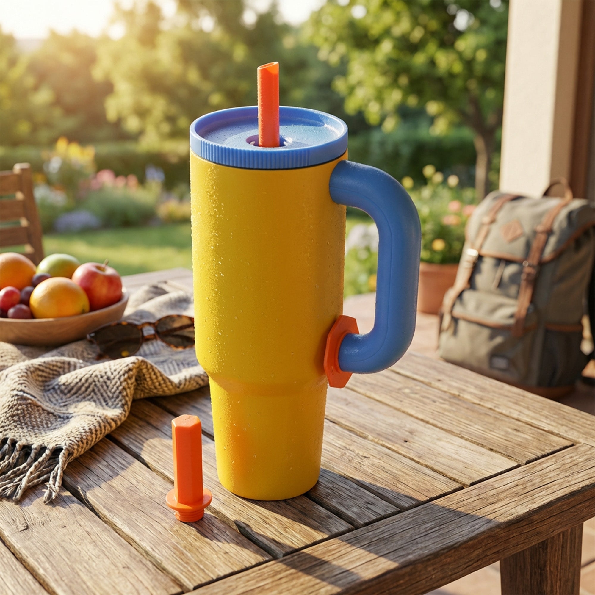 1.2Lt Flask with Straw Blue & Yellow