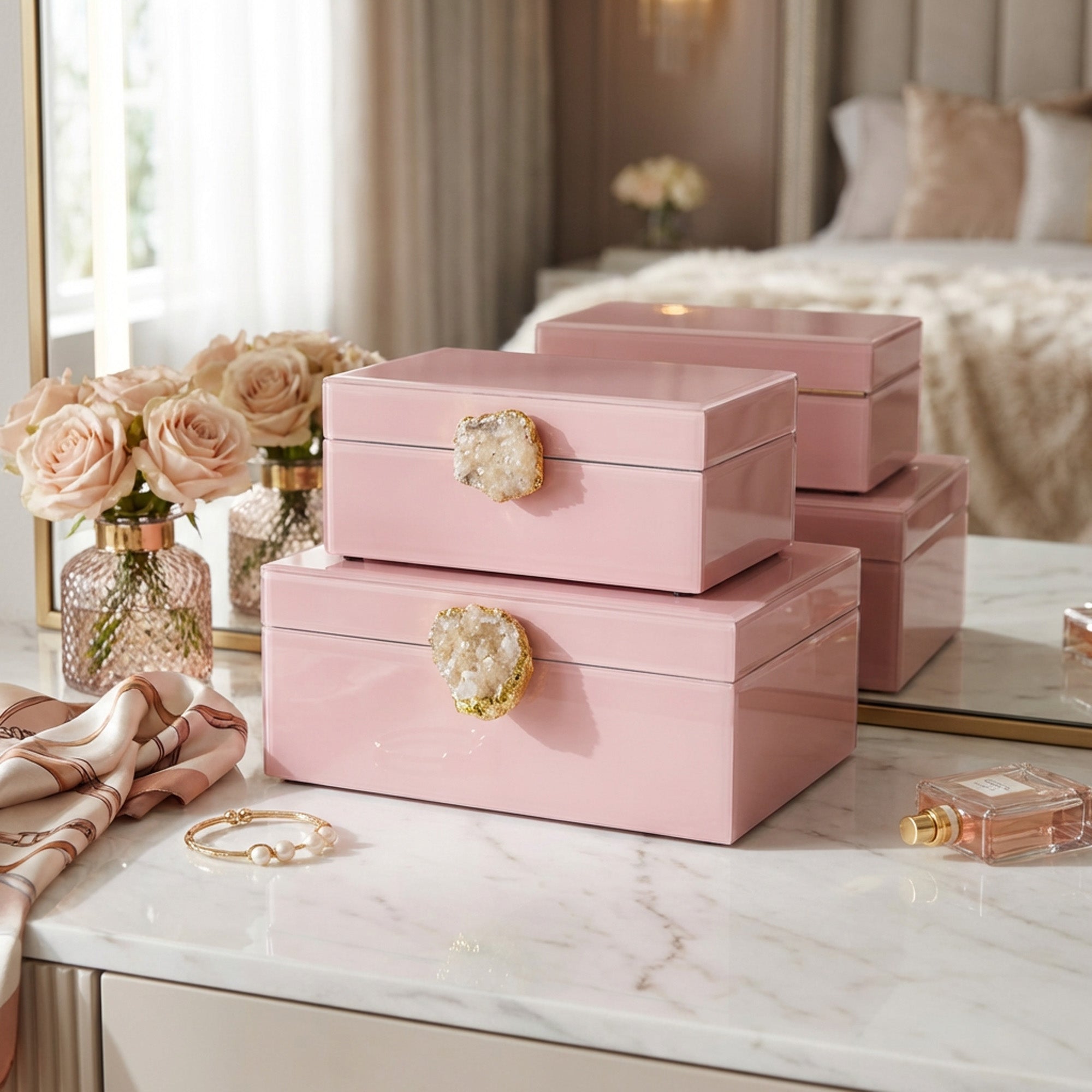 2 Piece Jewellery Box Set Pink