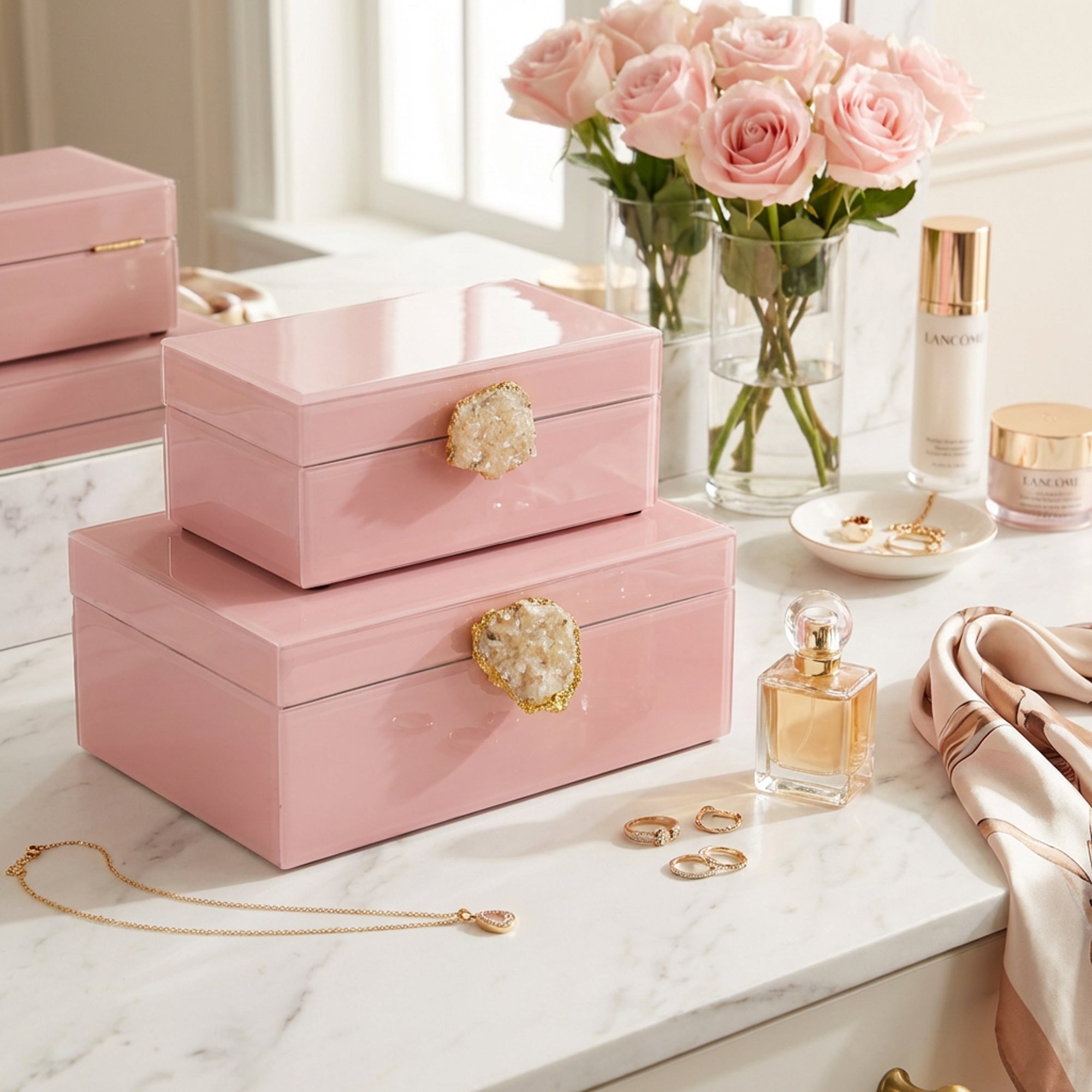 2 Piece Jewellery Box Set Pink