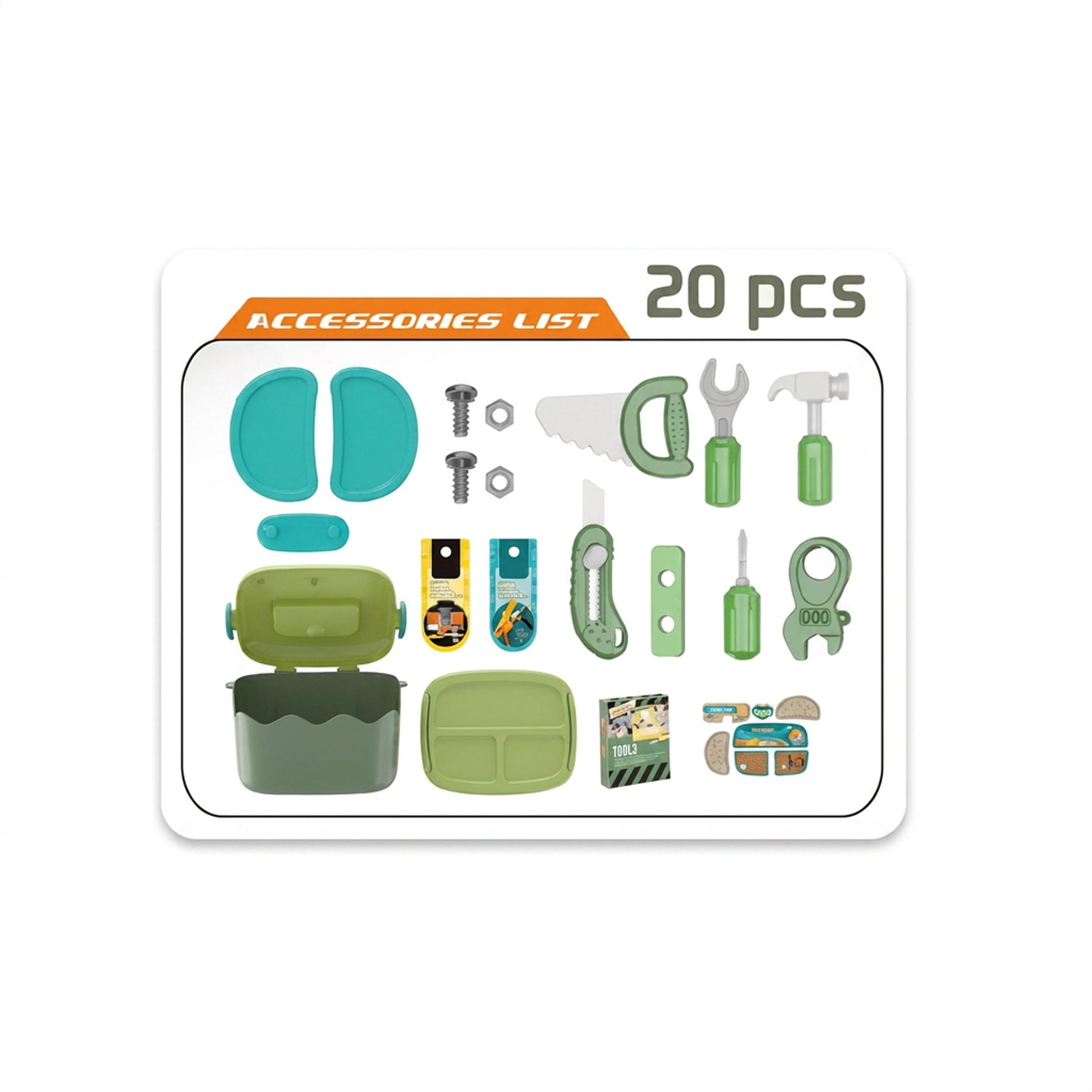 20 Piece 2-in-1 DIY Tool Set Toy Green