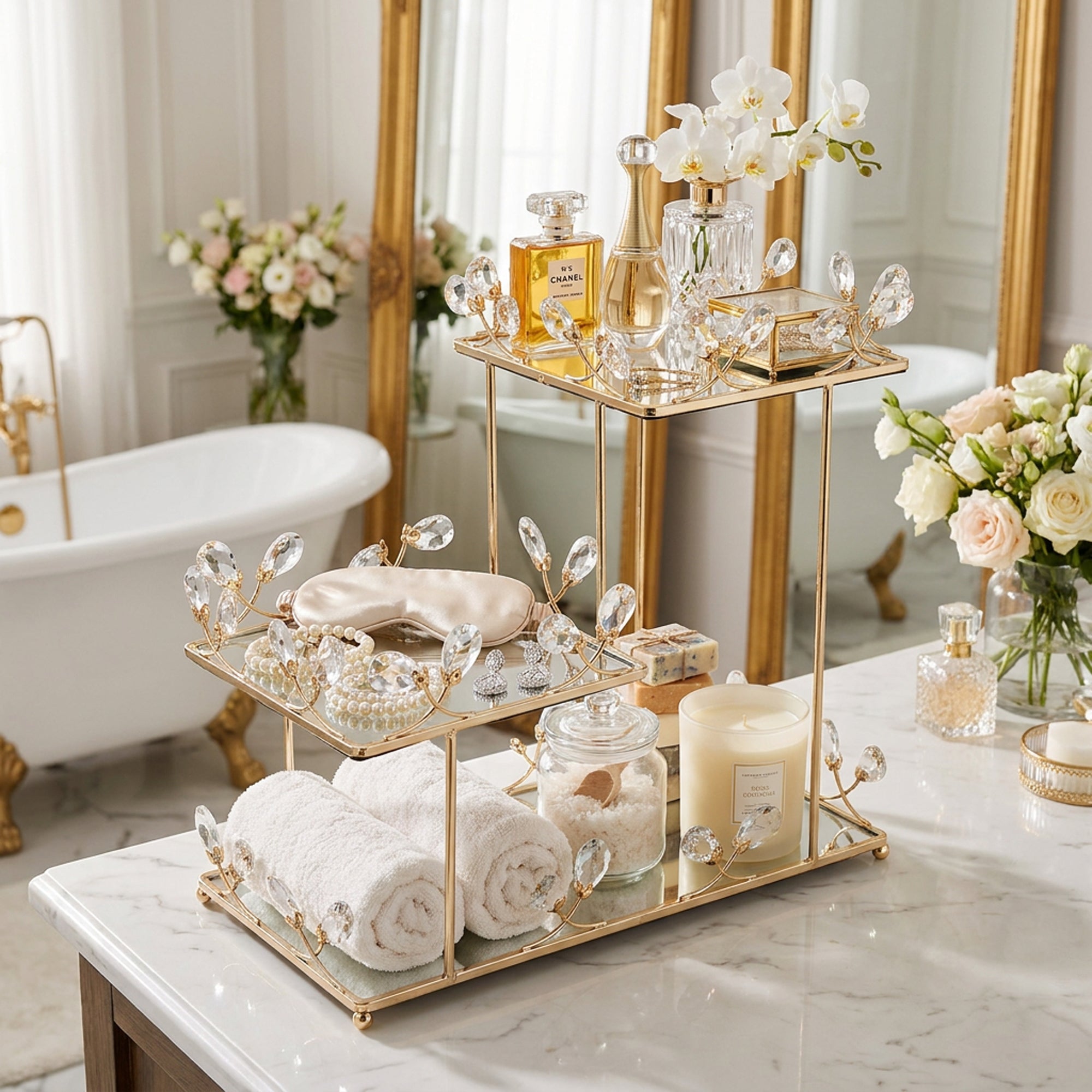 3 Tier Mirror Stand Gold