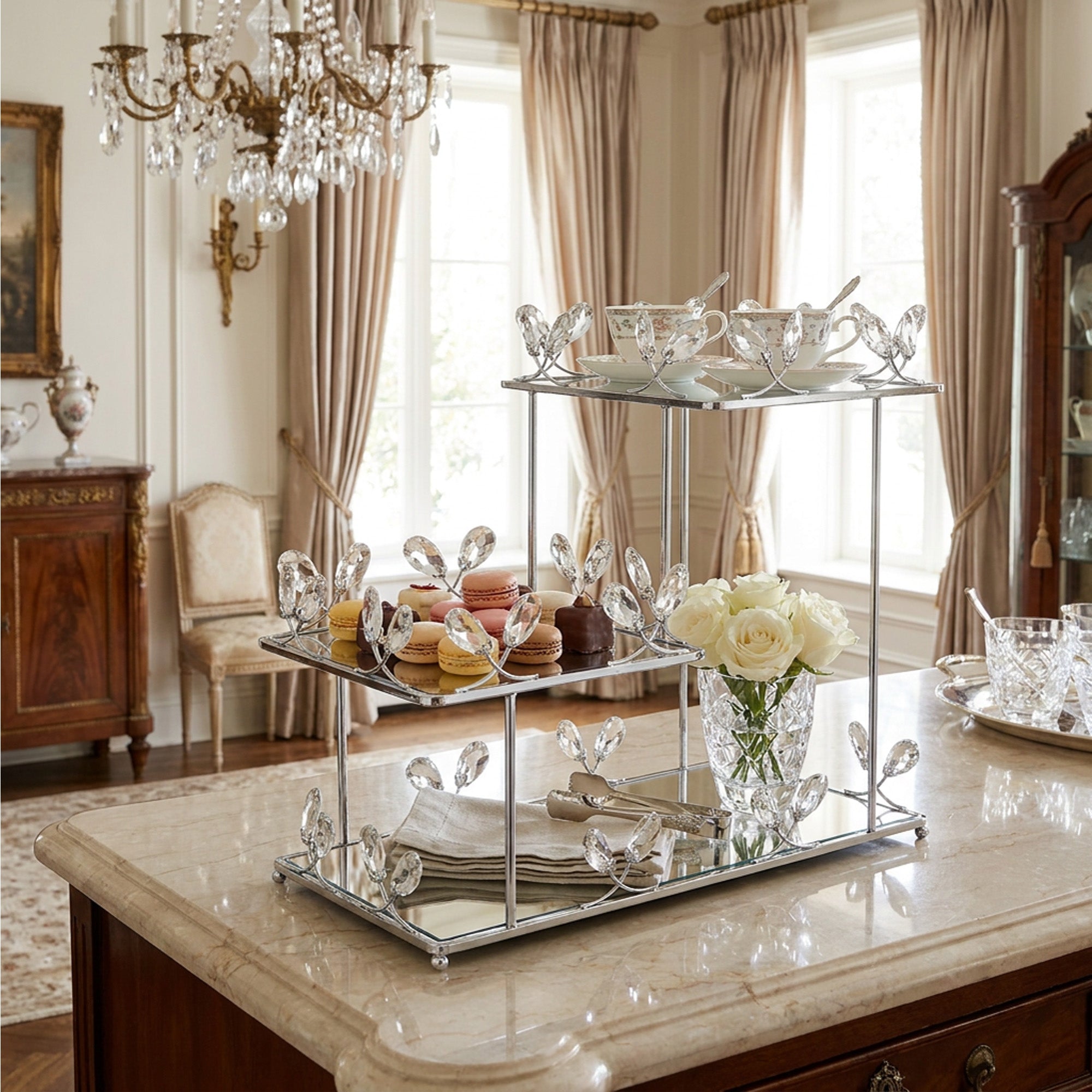 3 Tier Mirror Dessert Stand Silver