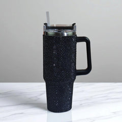 1.2Lt Glitter Studded Tumbler With Lid & Straw Black