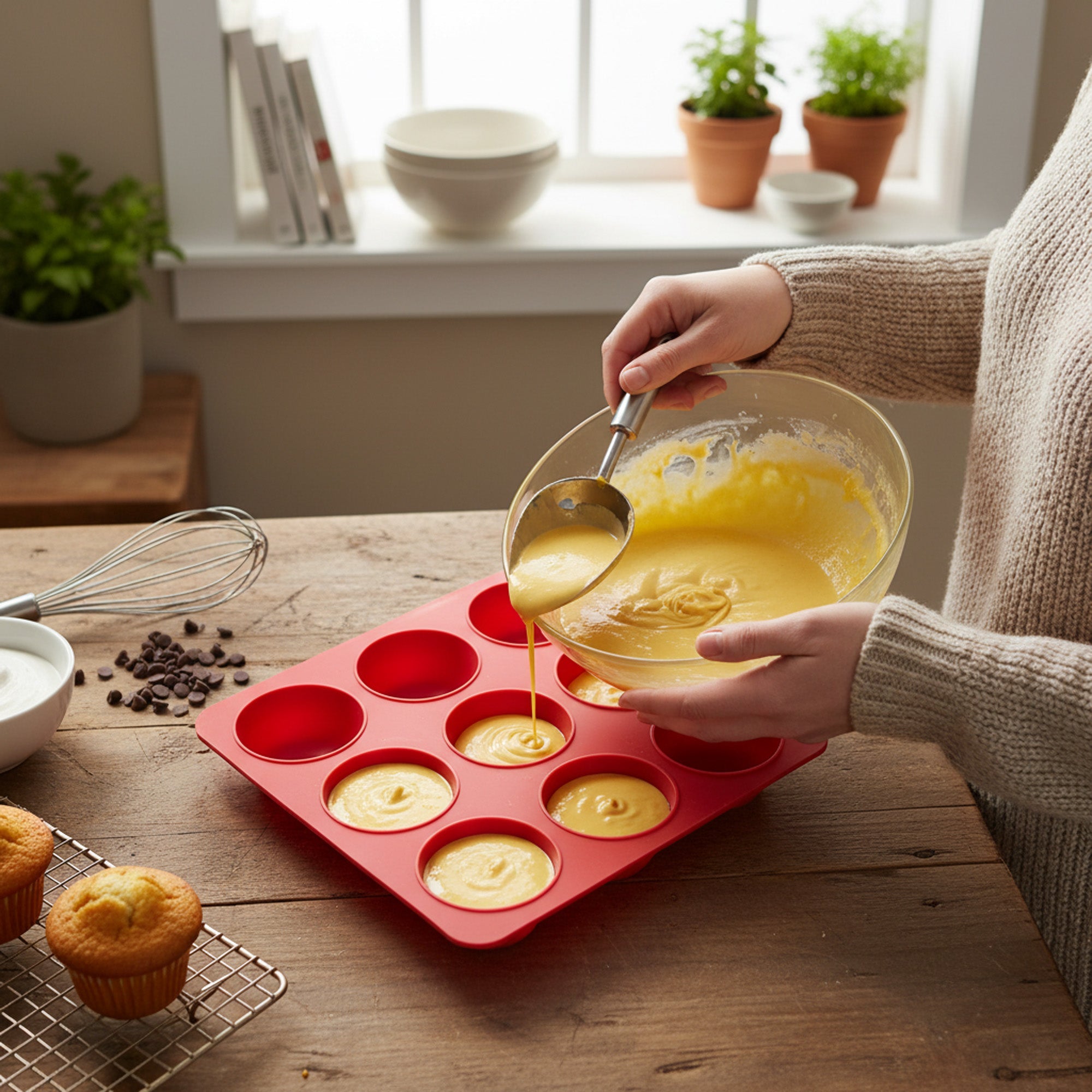 9 Hole Silicone Muffin Pan Red