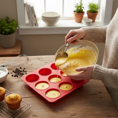 9 Hole Silicone Muffin Pan Red