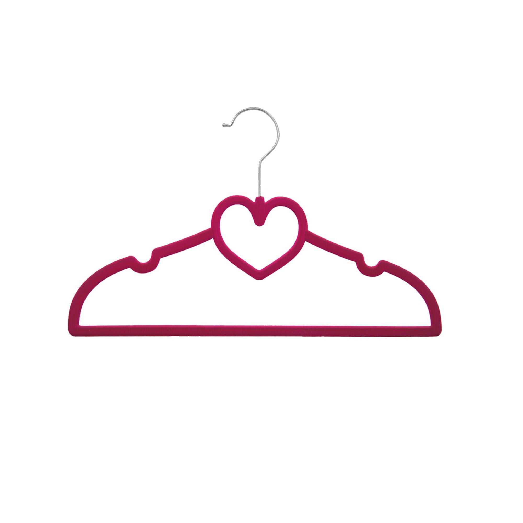 10 Piece Kids Velvet Hanger with Chrome Hooks Set Dark Pink