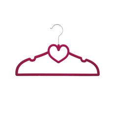 10 Piece Kids Velvet Hanger with Chrome Hooks Set Dark Pink