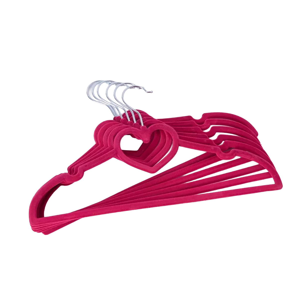 10 Piece Kids Velvet Hanger with Chrome Hooks Set Dark Pink