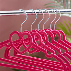 10 Piece Kids Velvet Hanger with Chrome Hooks Set Dark Pink