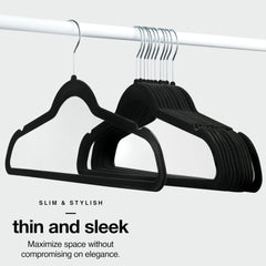 10 Piece Velvet Hanger with Chrome Hooks Set Black