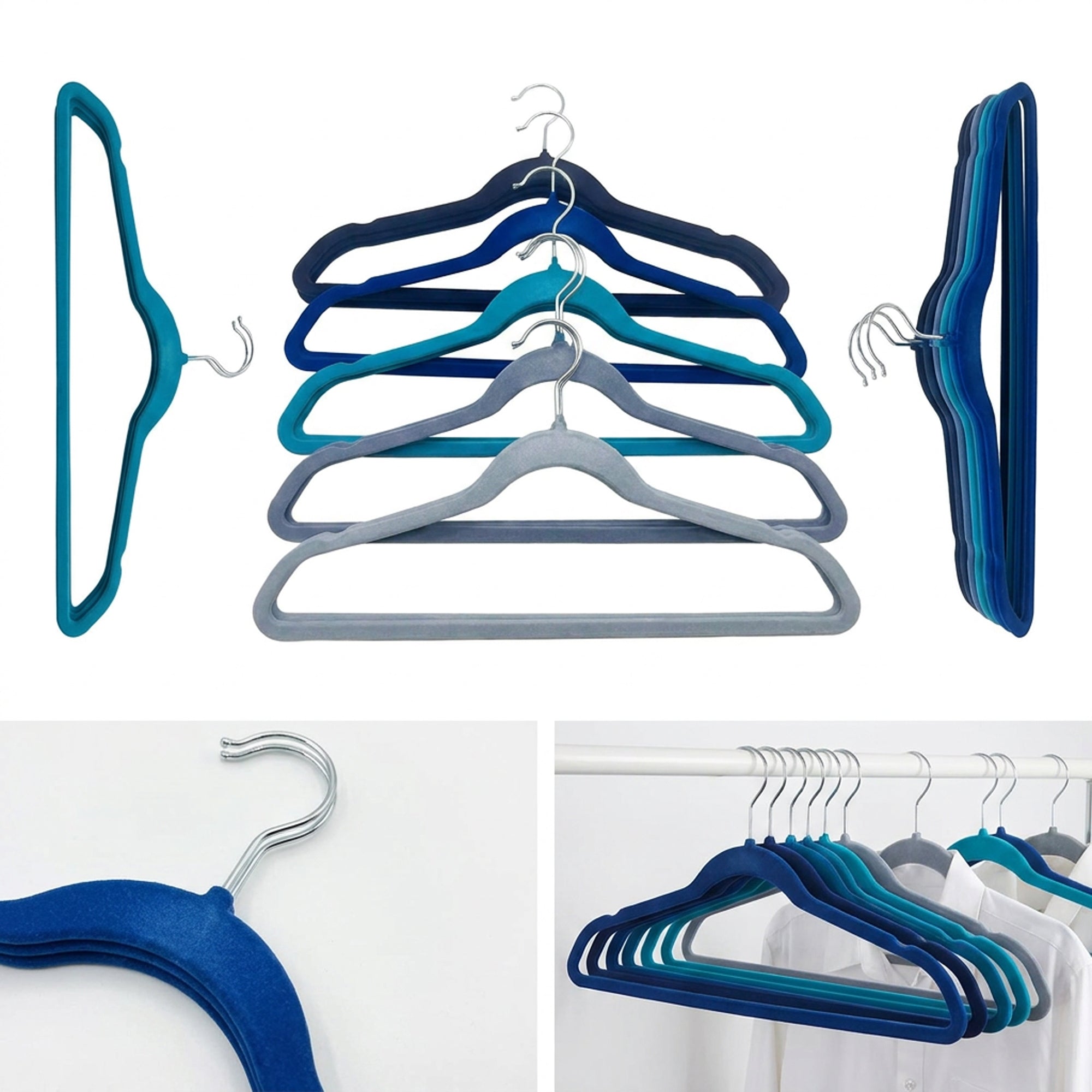 10 Piece Velvet Hanger with Chrome Hooks Set Multicoloured