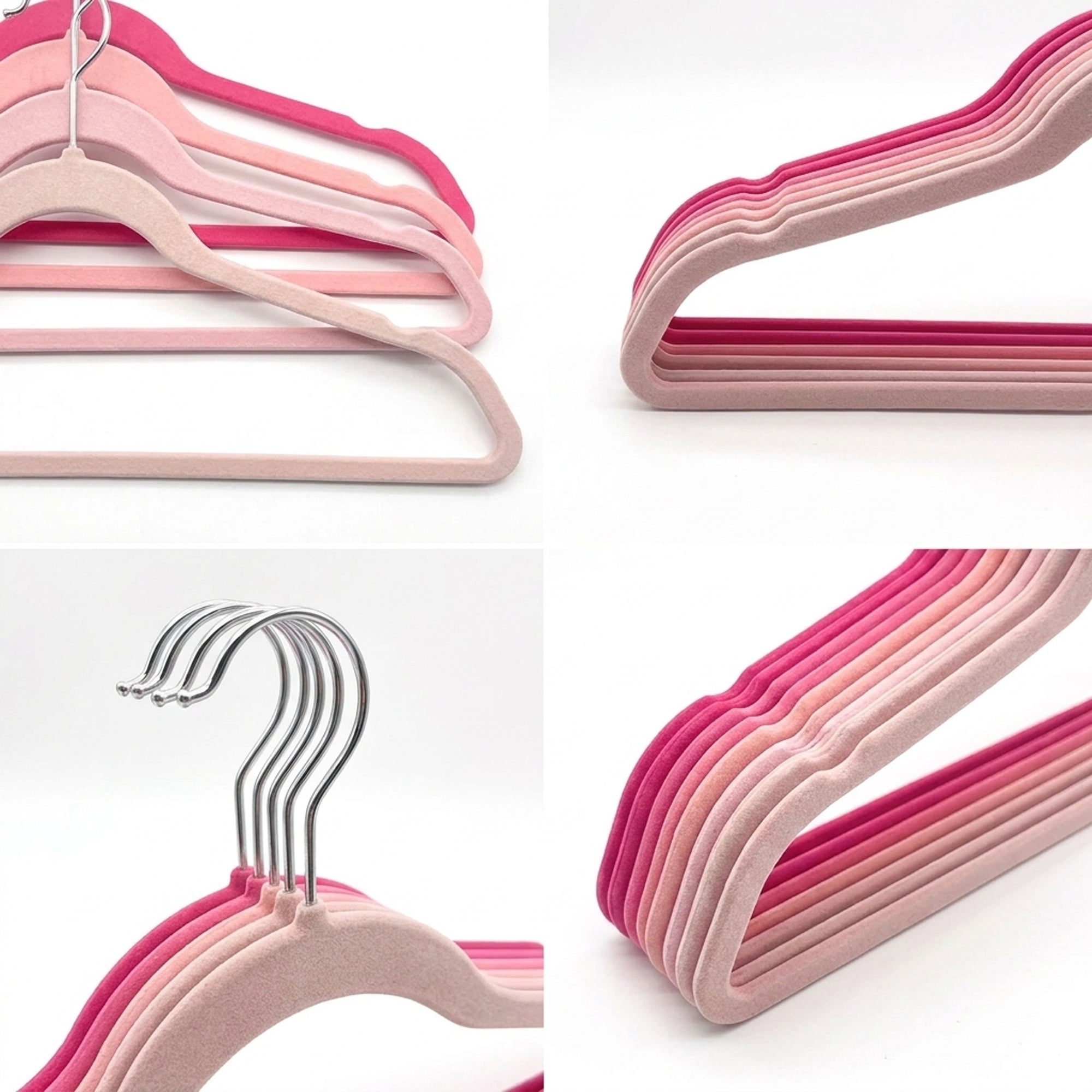 10 Piece Velvet Hanger with Chrome Hooks Set Pink