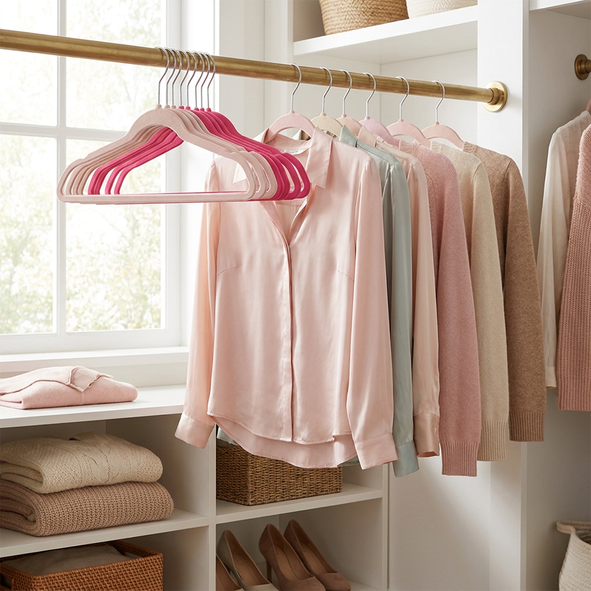 25 Piece Velvet Hanger with Chrome Hooks Set Pink