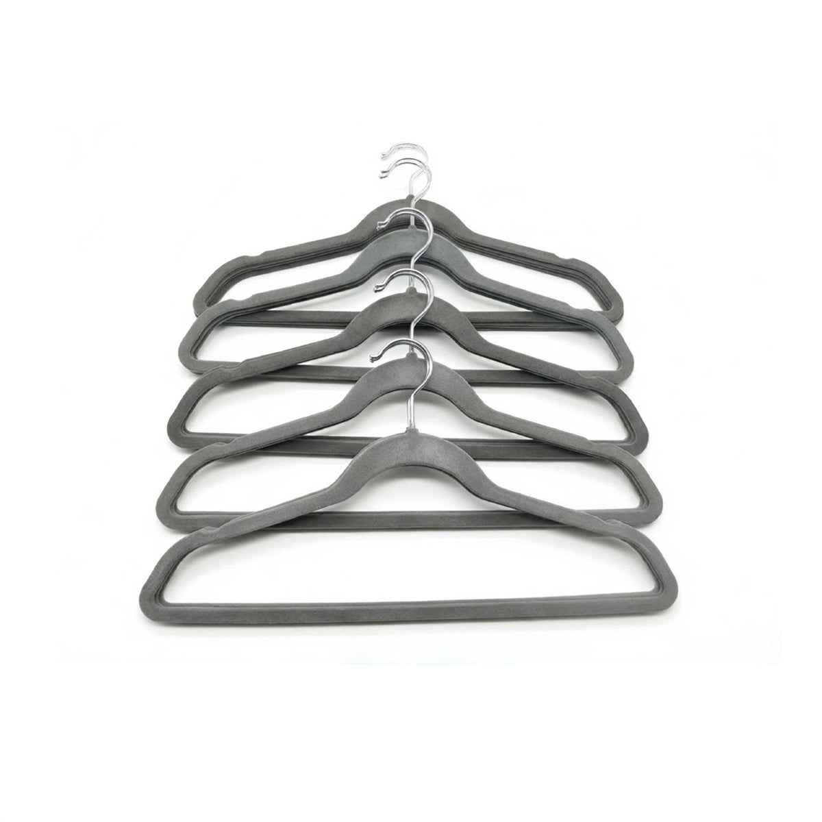25 Piece Velvet Hanger with Chrome Hooks Set Grey