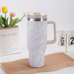 1.2Lt Stainless Steel Flask with Handle & Straw Cream