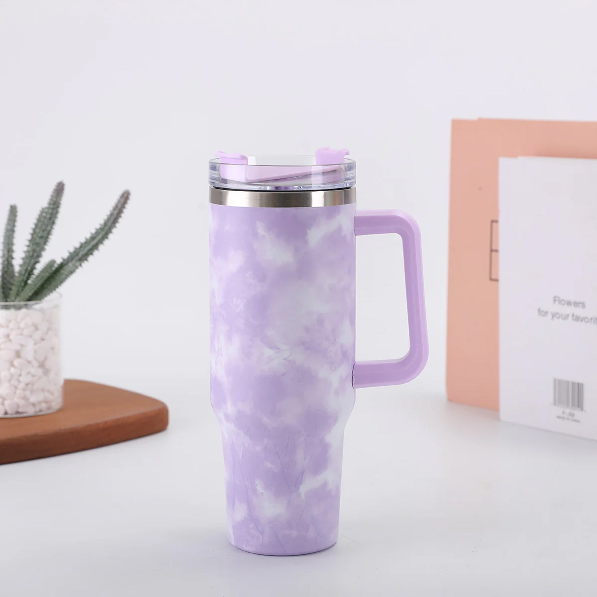 1.2Lt Stainless Steel Flask with Handle & Straw Purple