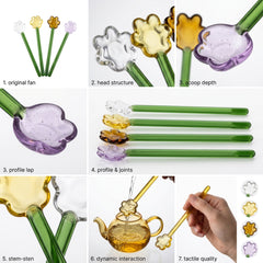 4 Piece Flower Design Glass Teaspoon Set Multicoloured