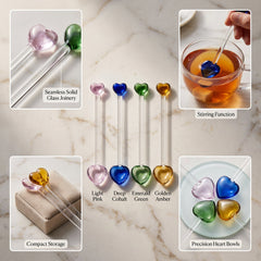 4 Piece Heart Design Glass Teaspoon Set Multicoloured