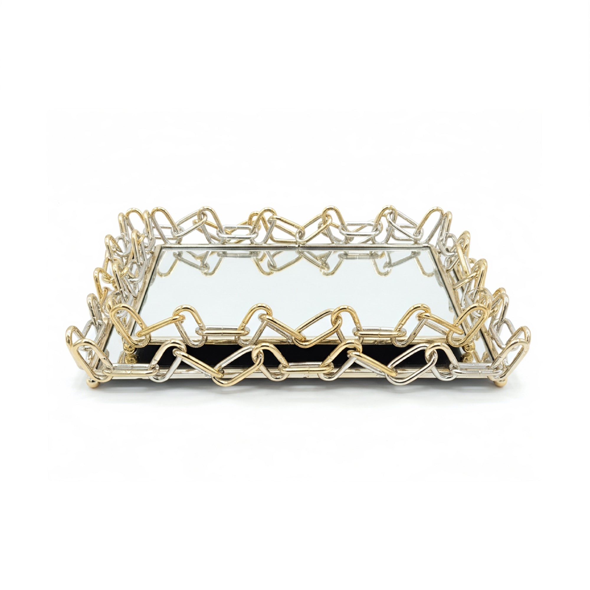 2 Piece Chain Design Tray Set Gold