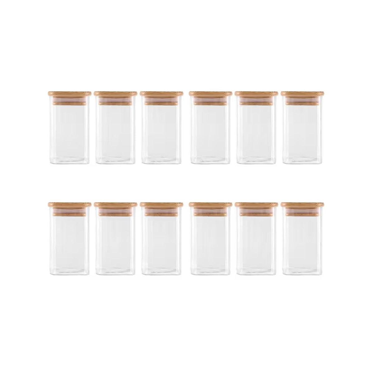 12 Piece Square Canister Set with Bamboo Lids Clear
