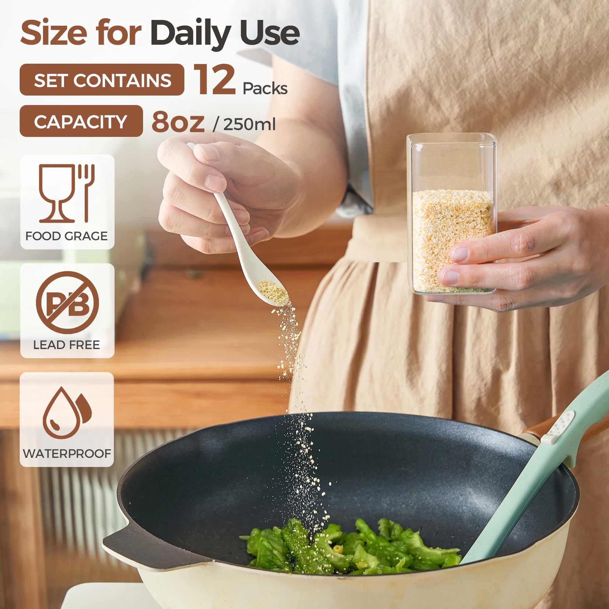 12 Piece Square Canister Set with Bamboo Lids Clear