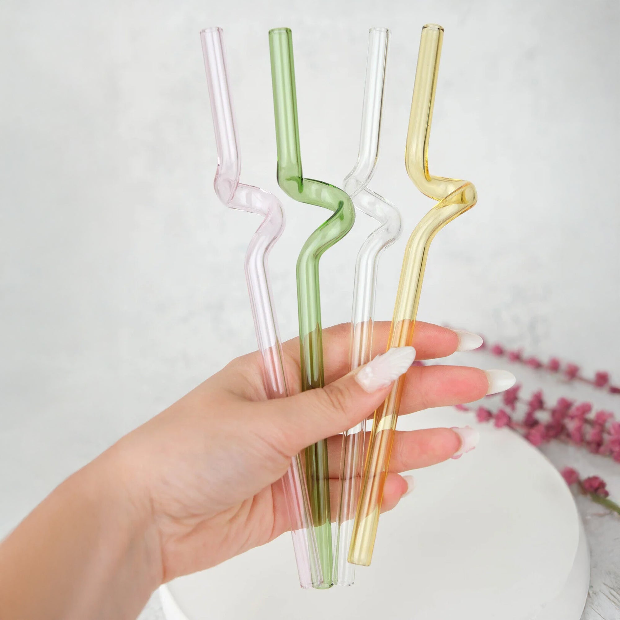 5 Piece Glass Straw Set Multicoloured