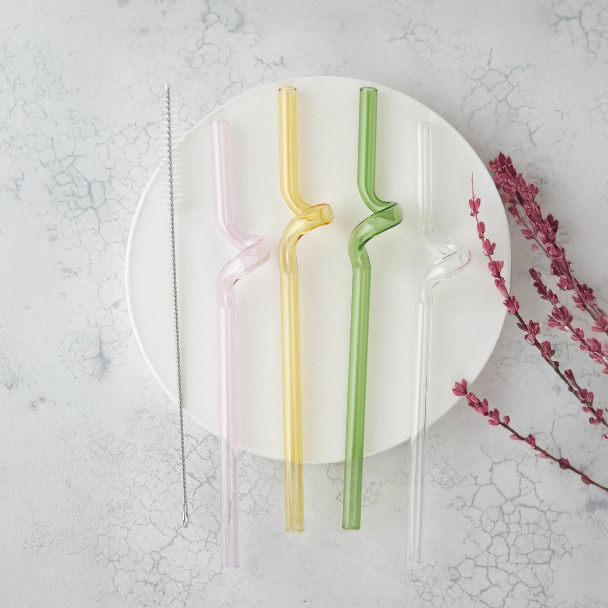 5 Piece Glass Straw Set Multicoloured